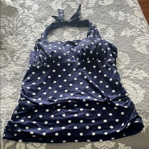 Lands' End Navy Polka Dot Swim Top